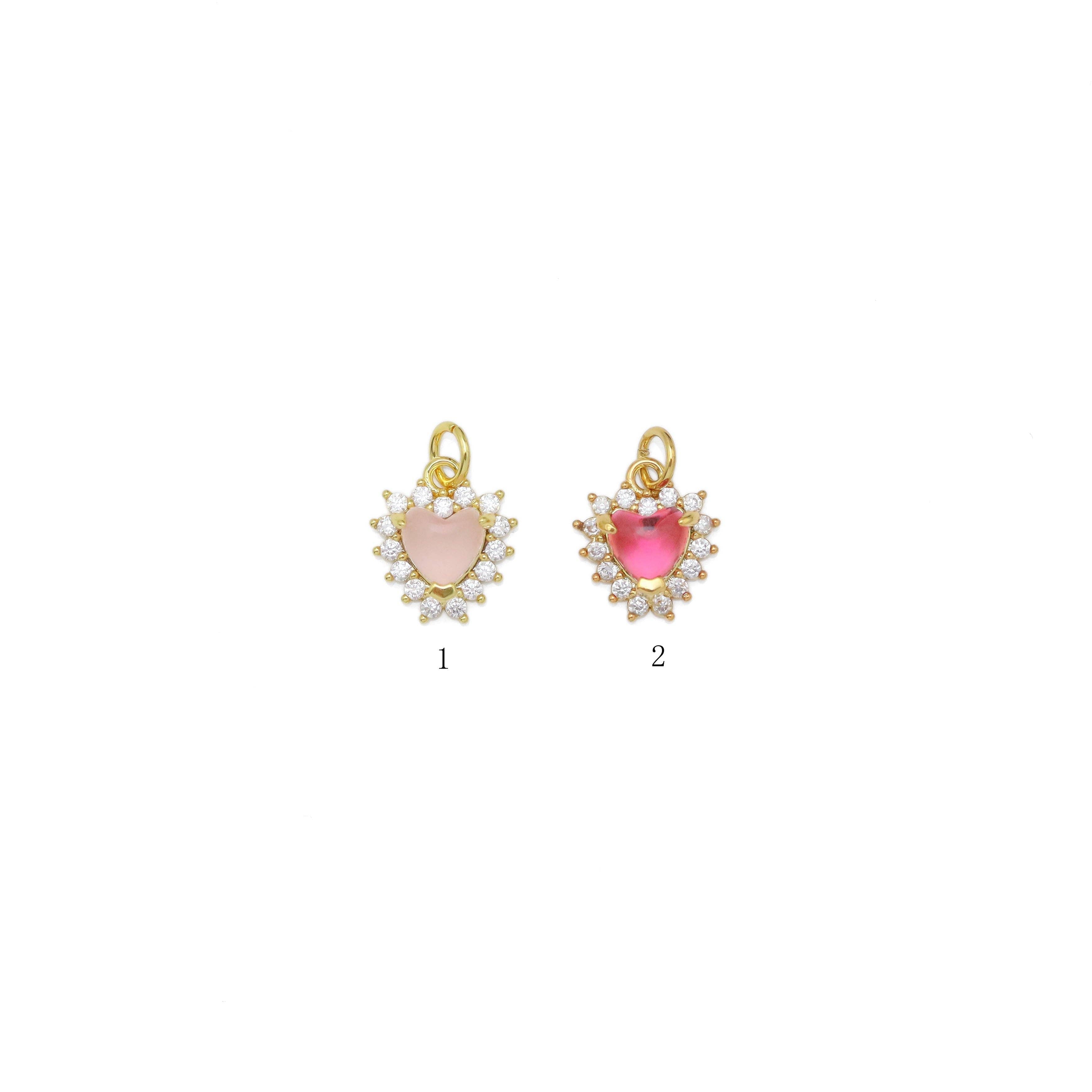Natural pink hot pink crystal heart charm from Bestbeads&Beyond, featuring a sparkling pink crystal pendant with intricate heart design.