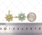 Colorful enamel daisy flower pendant with big CZ stone on 18K gold-filled charm, ideal for necklaces or bracelets.