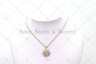 Colorful enamel daisy flower pendant with big CZ stone, 18K gold filled charm for necklace or bracelet.