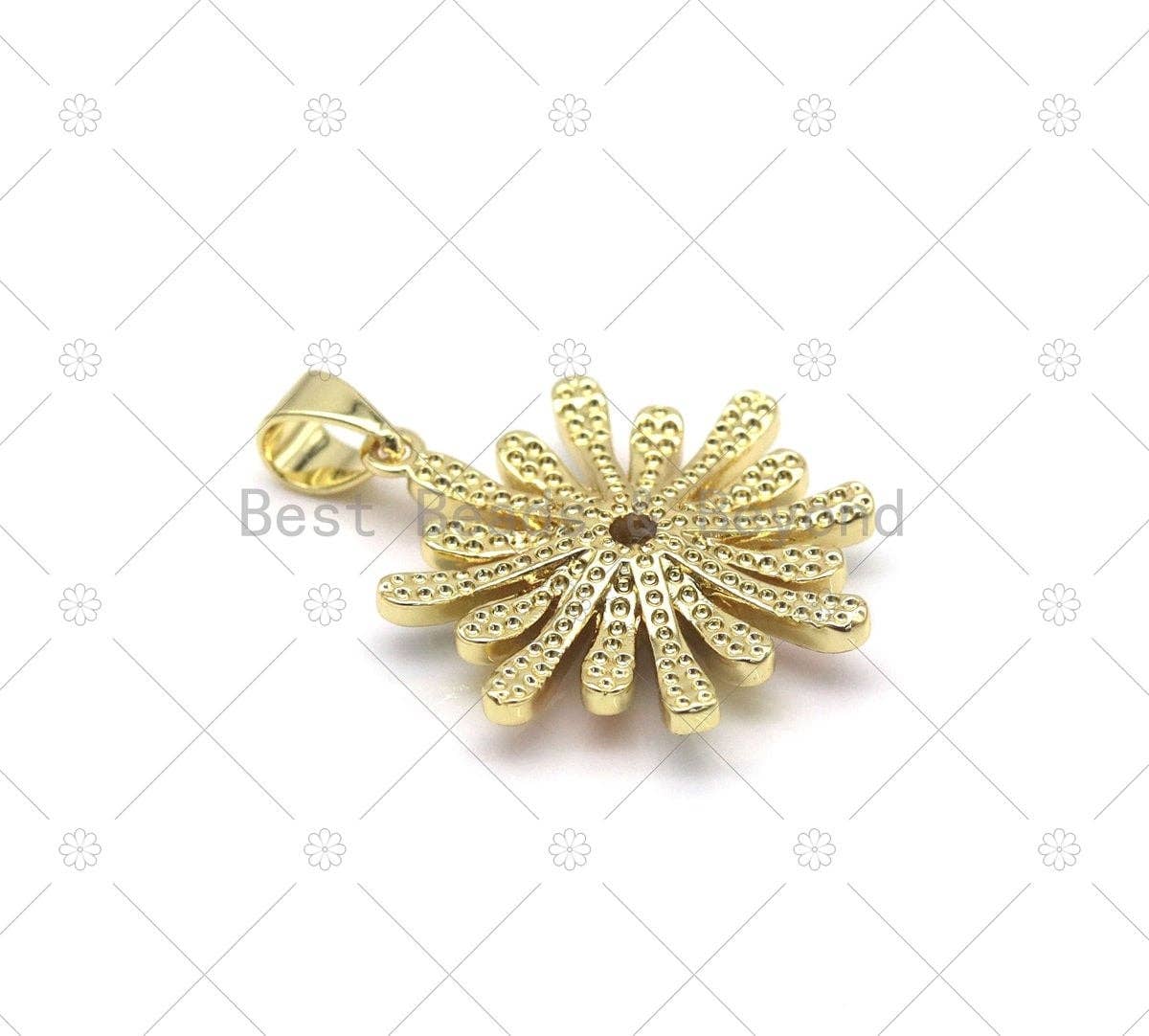 Colorful enamel daisy flower pendant with large CZ shape, 18K gold-filled charm for necklaces or bracelets, SKU F1447.