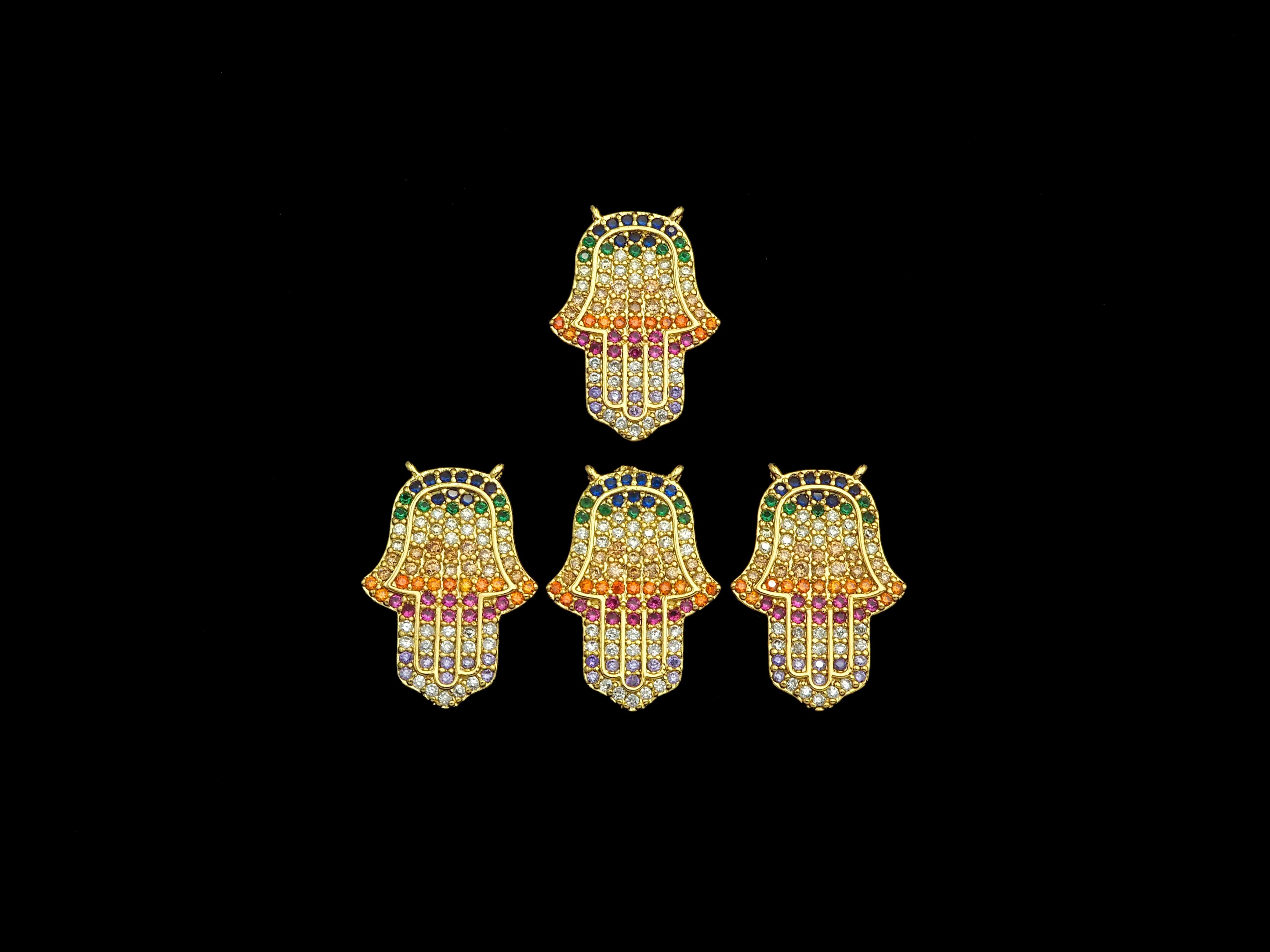 Colorful CZ Micro Pave Hamsa Hand pendant, 14x21mm, cubic zirconia pave charm for necklace or bracelet, by Bestbeads&Beyond.