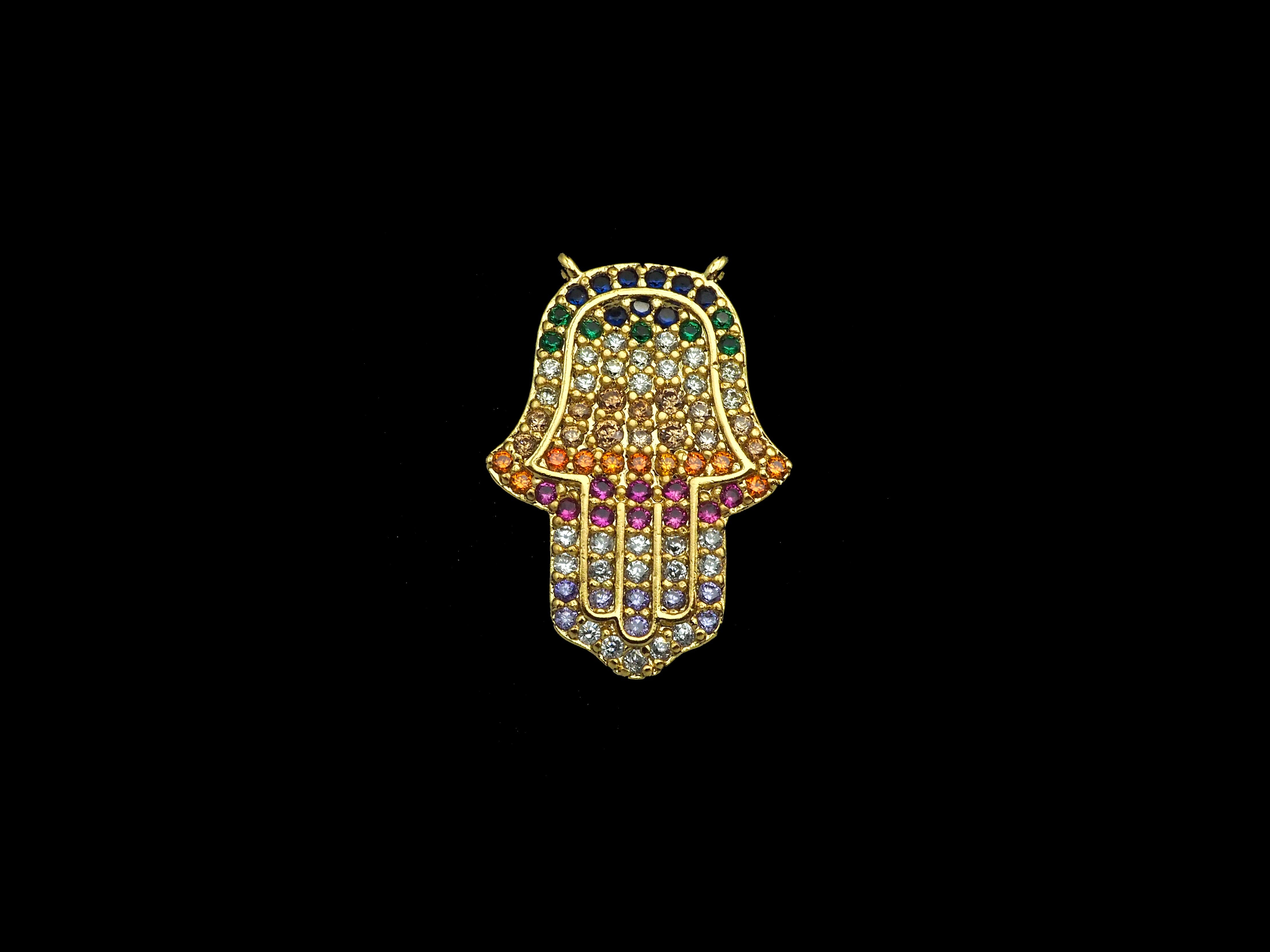 Colorful CZ micro pave Hamsa Hand charm, 14x21mm, for necklaces or bracelets, by Bestbeads & Beyond.