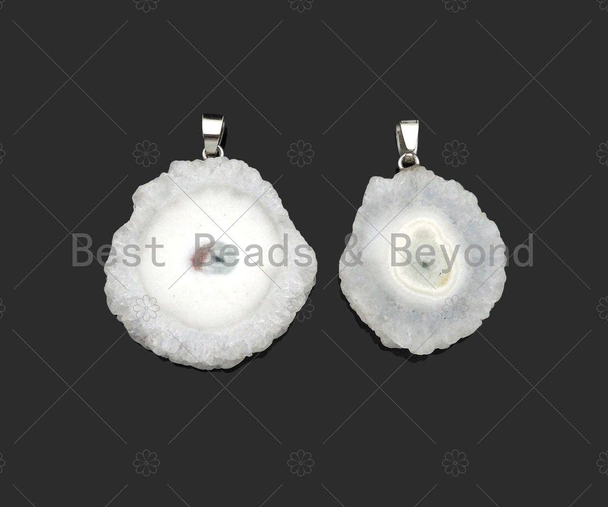 Natural druzy agate pendant in irregular white shape, 40mm, for necklaces, by Bestbeads&Beyond, SKU YK16.