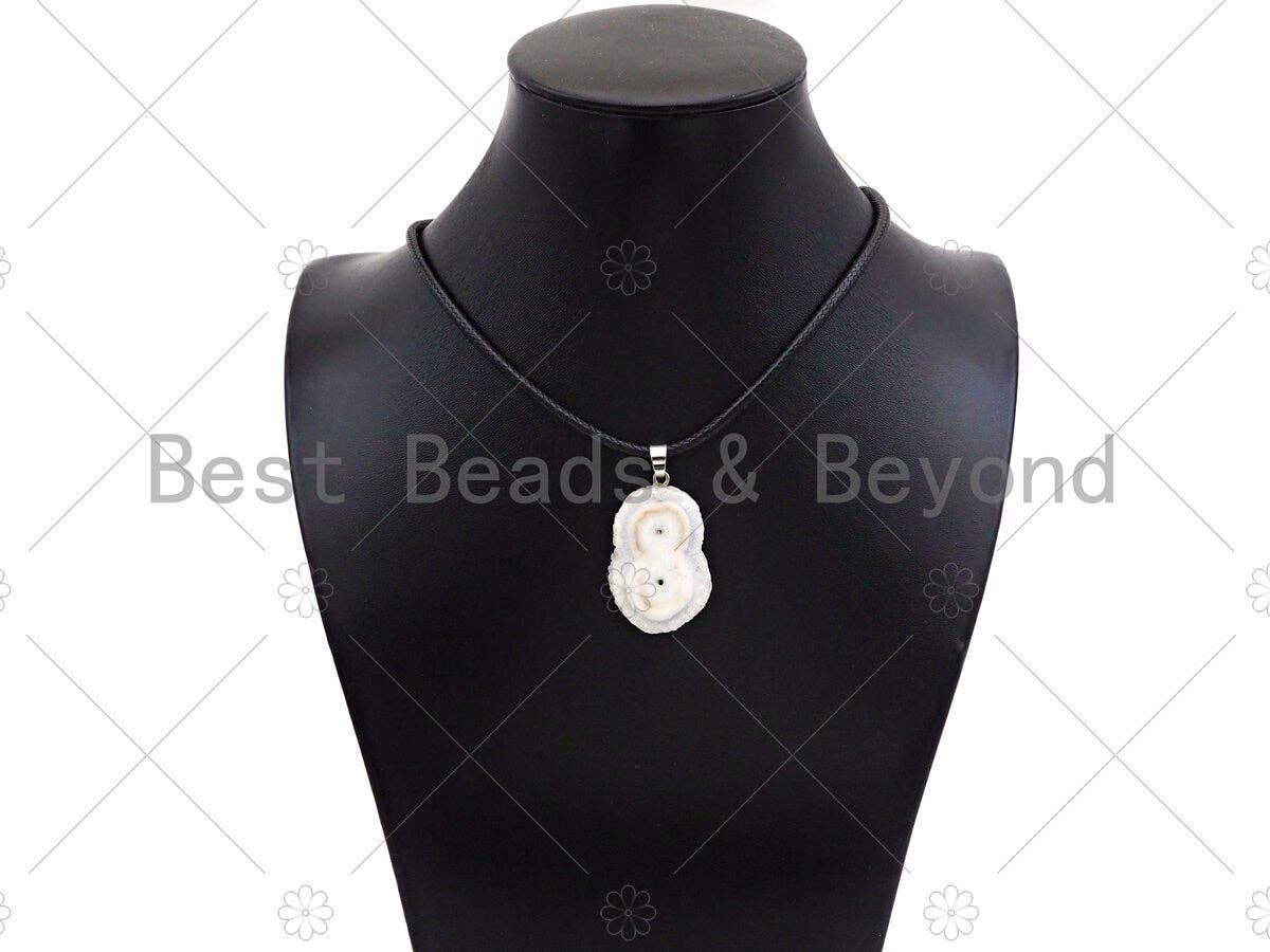 High-quality natural Druzy Agate pendant with irregular white shape, 40mm size, for necklaces, by Bestbeads&Beyond.