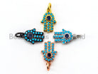 Blue Hamsa Hand evil eye pendant charm with turquoise cubic zirconia, 9x13mm, for bracelets, by Bestbeads&Beyond.