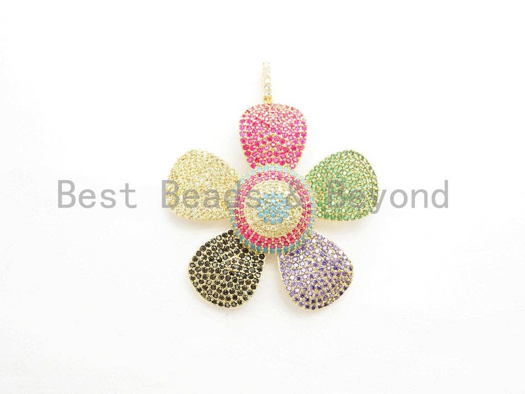 58mm multi-color CZ micro pave plum flower pendant in gold, silver, rose gold, and gunmetal from Bestbeads&Beyond.