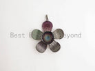 Large 58mm multi-color CZ plum flower pendant by Bestbeads & Beyond, with micro pave cubic zirconia in gold, silver, rose gold, and gunmetal.