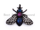 Black bee-inspired charm pendant with multicolor CZ micro pave, available in gold, rose gold, silver, and black finishes.