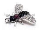 Black bee-inspired charm pendant with multicolor CZ micro pave, crafted in gold, rose gold, silver, or black, 21x29mm.