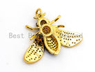 Black bee-inspired charm pendant with multicolor CZ micro pave, gold, rose gold, silver, and black finishes, 21x29x5mm.