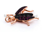 Black beetle-inspired charm with fuchsia cubic zirconia micro pave, gold, rose gold, silver, or black finish, 23x25mm.