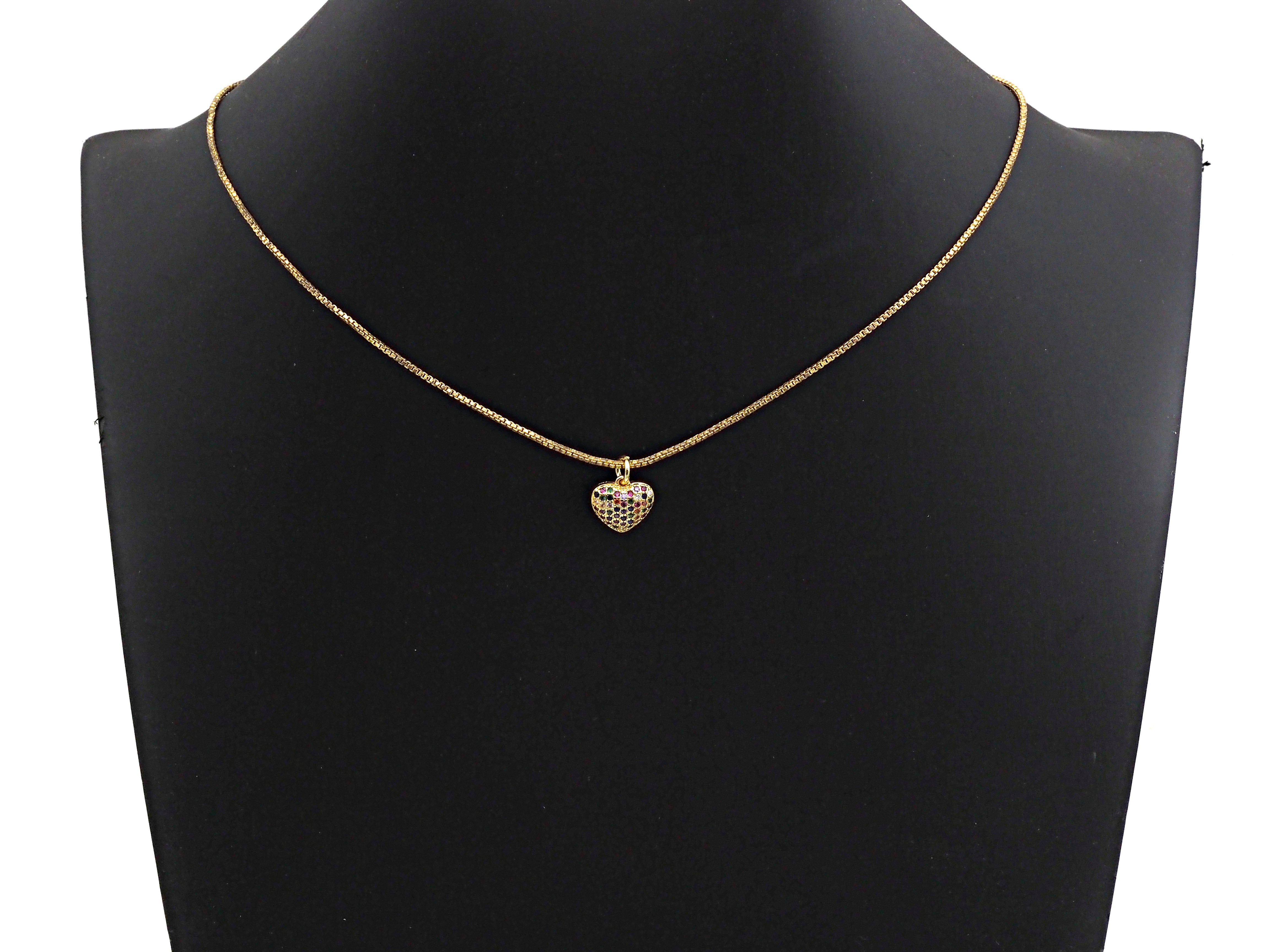 Clorful CZ micro pave mini heart pendant in gold, rose gold, silver, or gunmetal plating, 10mm, heart-shaped charm.