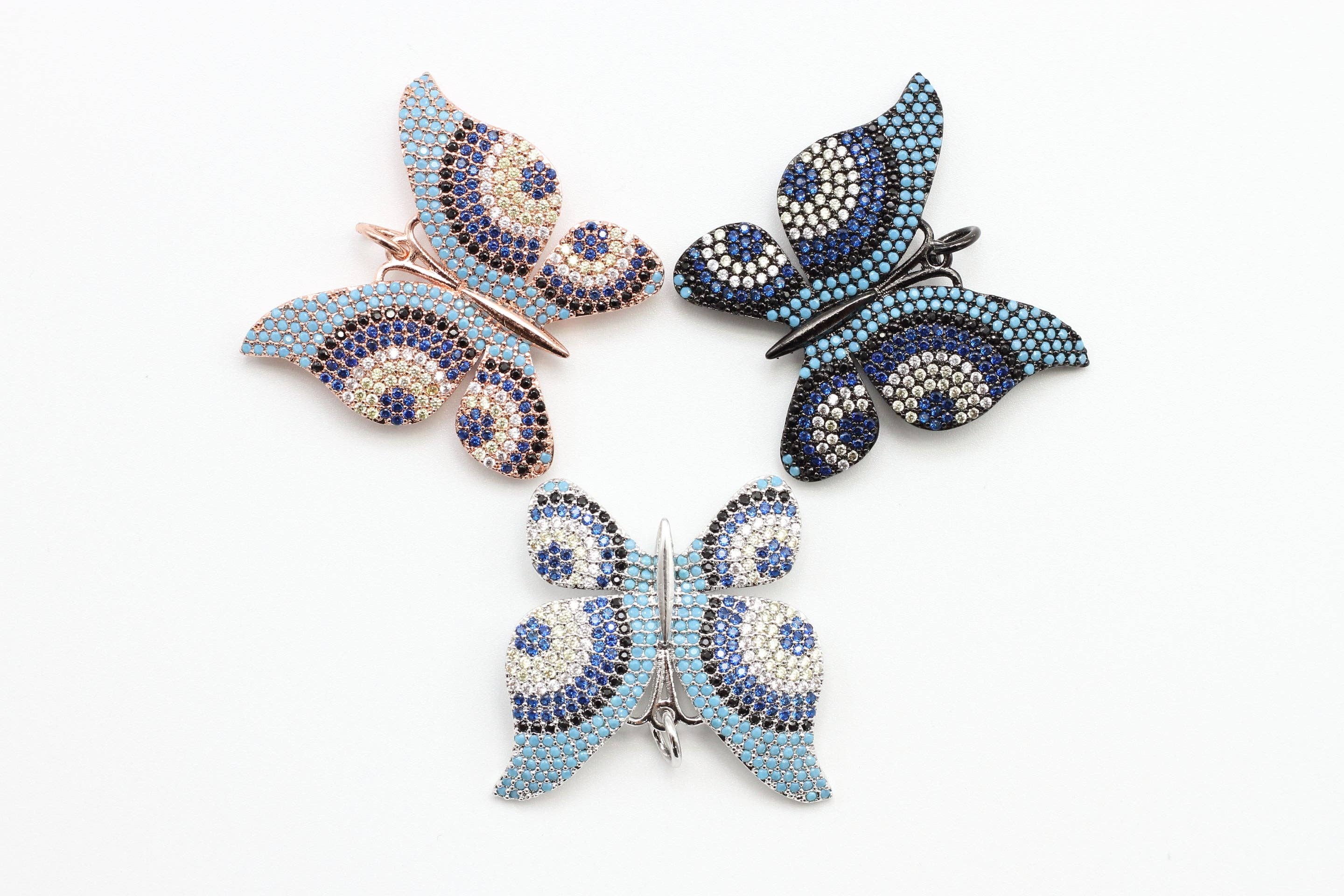 Colorful CZ butterfly pendant with sparkling micro pave zirconia, Turkish style charm, ideal for necklaces, by Bestbeads & Beyond.
