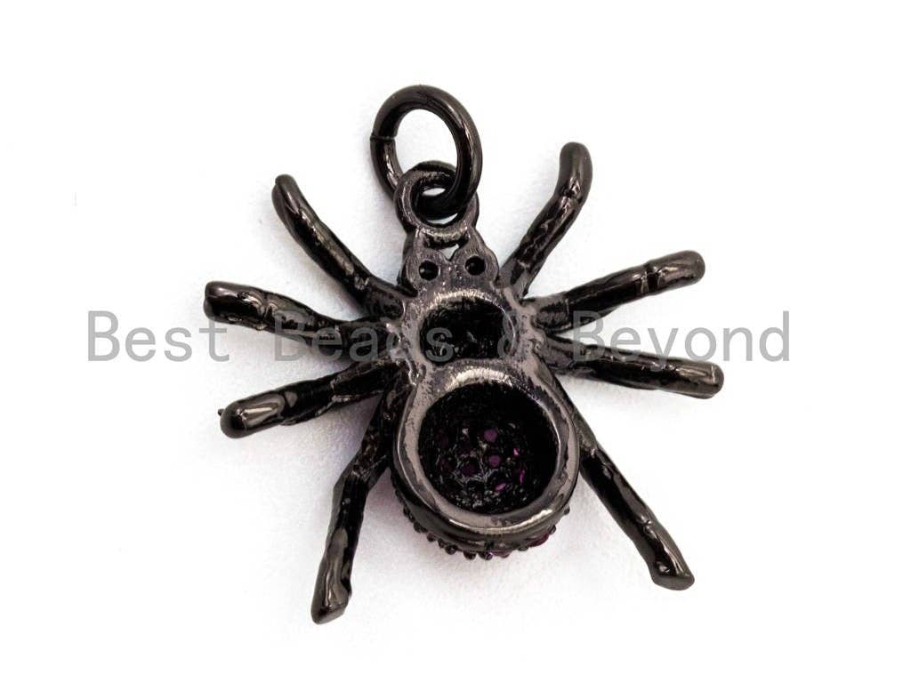 Fuchsia CZ Micro Pave Spider Charm Pendant in gold, rose gold, silver, or black, featuring cubic zirconia and insect-inspired design.