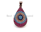 Fuchsia teardrop evil eye pendant with micro pave CZ stones, 16x30mm, from Bestbeads&Beyond individual charm collection.