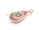 Fuchsia teardrop evil eye pendant with black CZ micro pave, 16x30mm, individual charm from Bestbeads&Beyond.