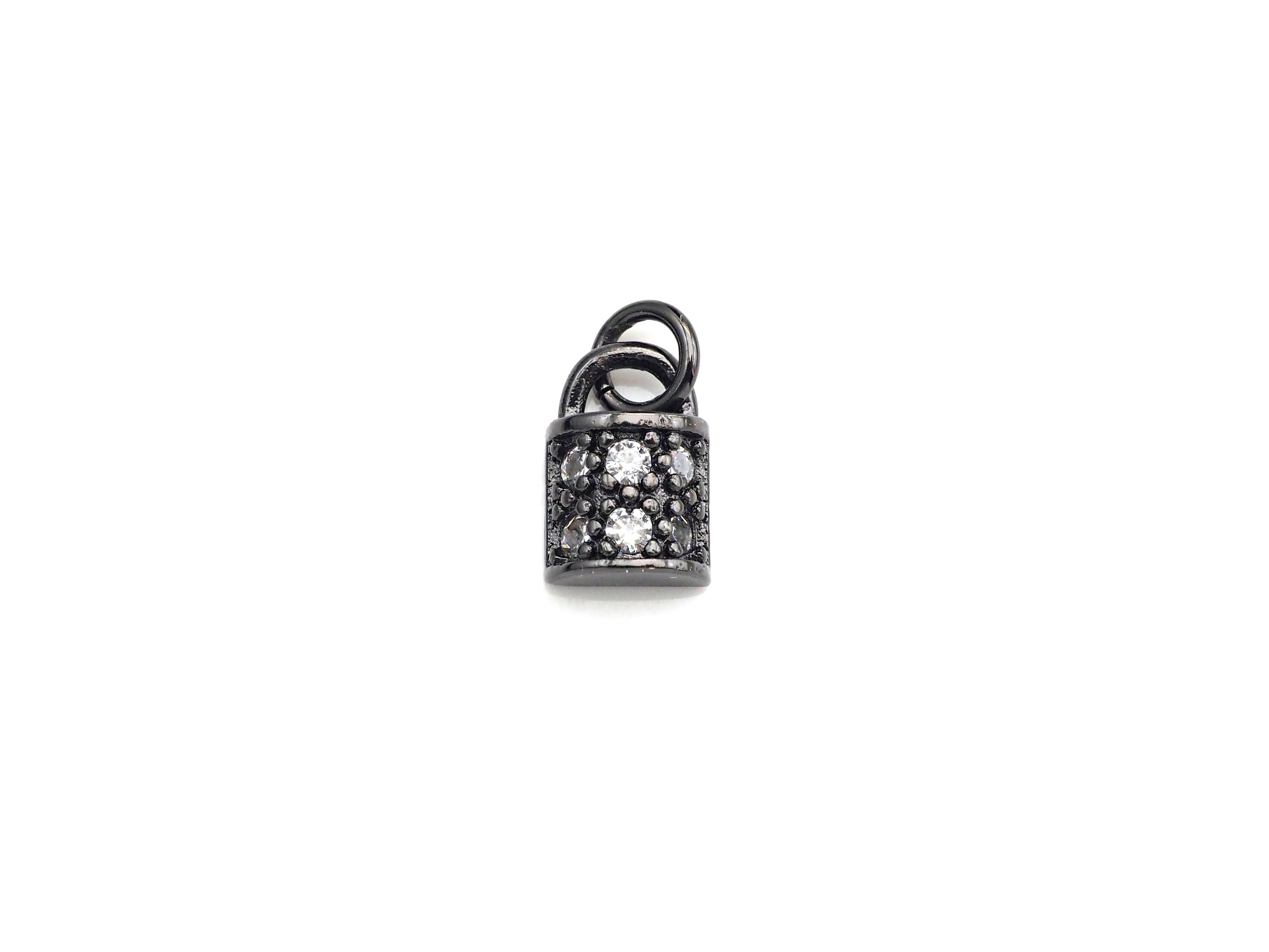 Silver and black plated CZ Micro Pave Lock Pendant with clear cubic zirconia, 7x10mm, from Bestbeads&Beyond.