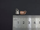 Silver, gold, rose gold, or black plated CZ Micro Pave Lock Pendant with clear cubic zirconia, 7x10mm, individual charm or pendant.