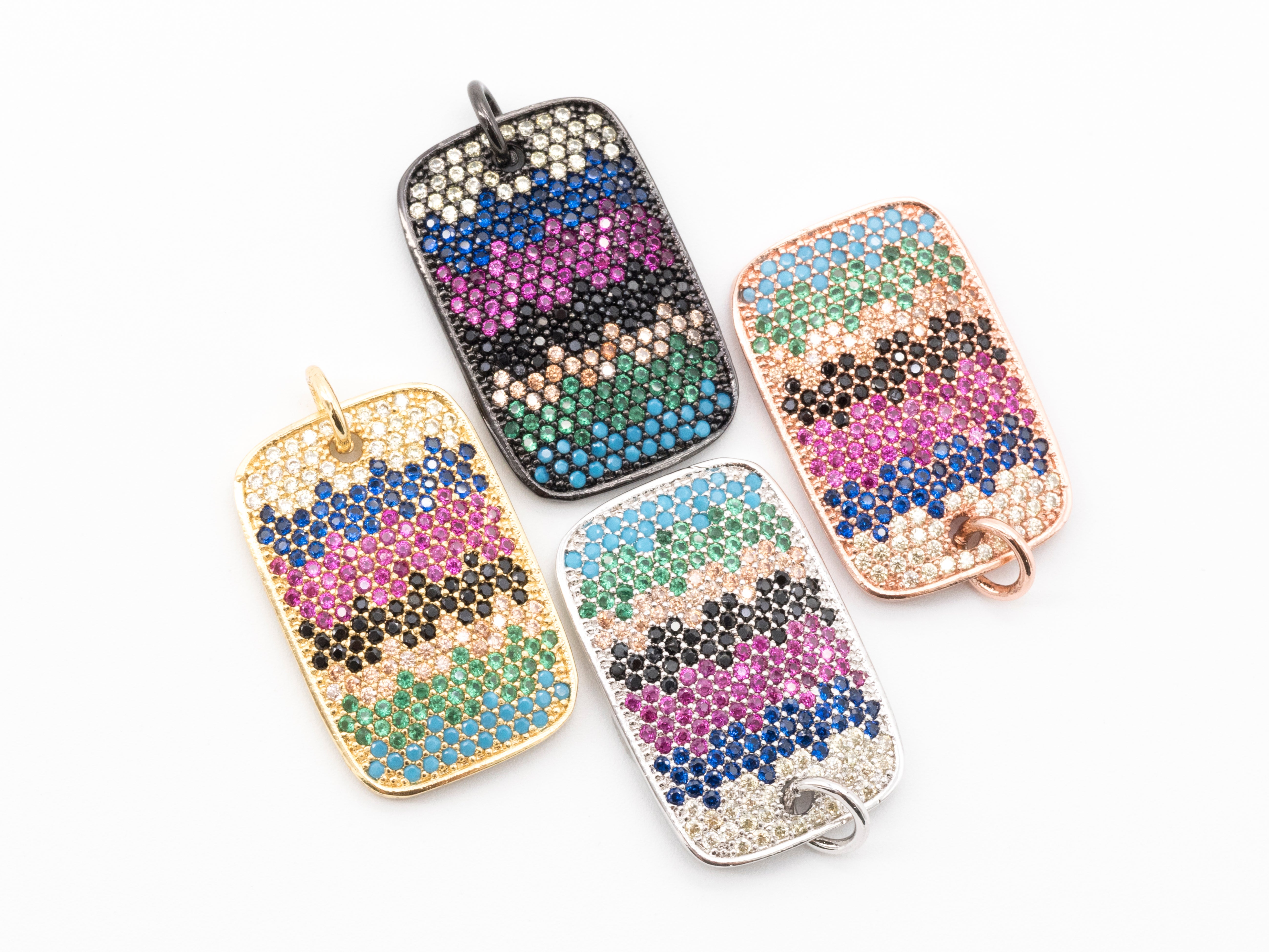 Bestbeads & Beyond CZ Micro Pave Mixed Color Rectangular Pendant, 28x17mm cubic zirconia charm with sparkling stones.