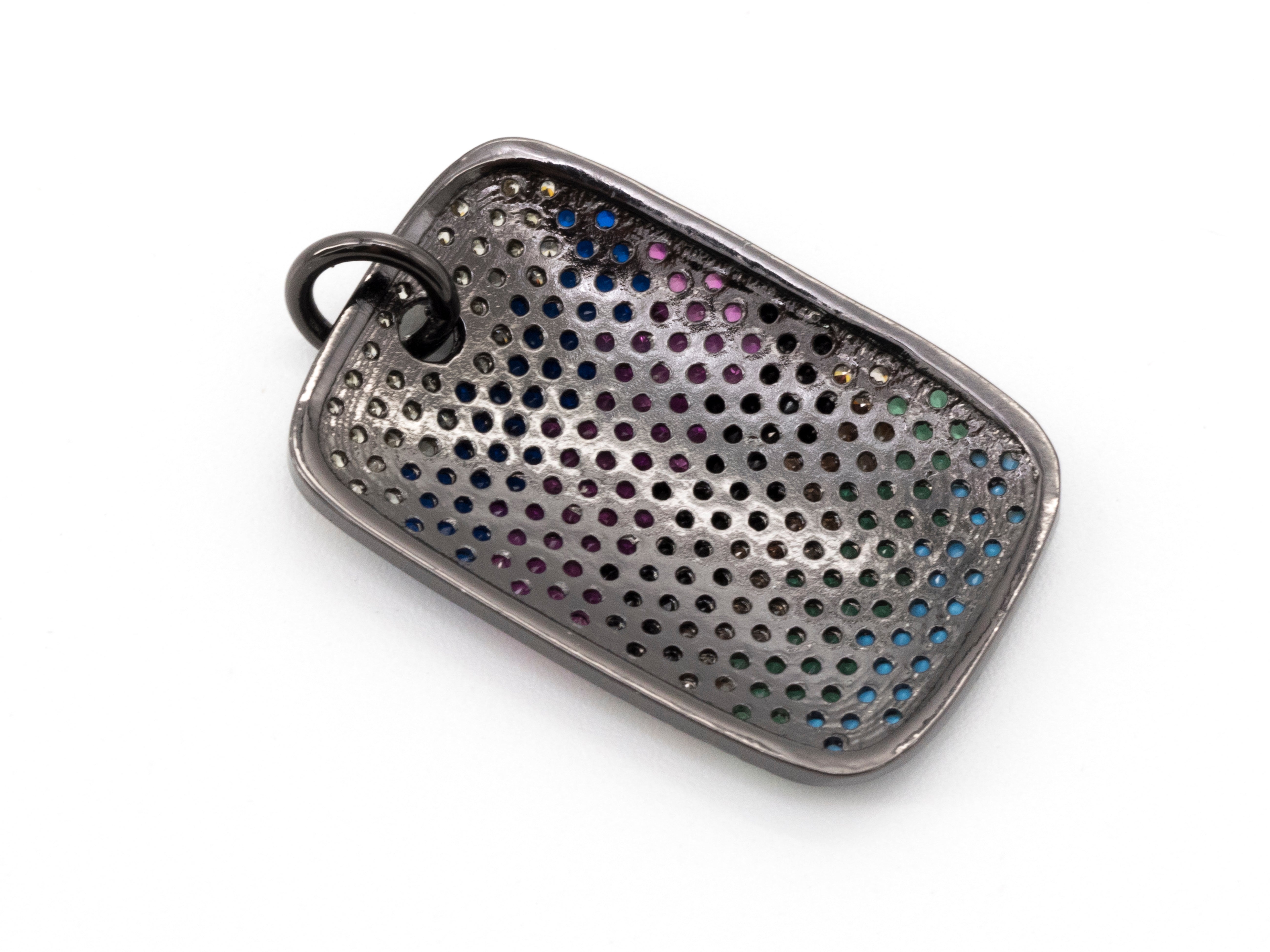 Cubic zirconia micro pave rectangular pendant charm with mixed colors, 28x17mm, from Bestbeads&Beyond.