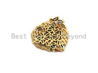 Colorful baguette CZ micro pave heart-shaped pendant in gold finish, 21x19mm, ideal for bracelet or necklace jewelry.