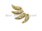 Colorful micro pave angel wing pendant in gold plating, 8x23mm, featuring detailed angel wing design from Bestbeads&Beyond.