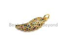 Colorful micro pave angel wing pendant in gold plating, 8x23mm, featuring intricate angel wing design, by Bestbeads&Beyond.