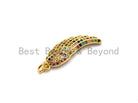 Colorful micro pave angel wing pendant in gold plating, 8x23mm, featuring intricate angel wing design and sparkling CZ stones.