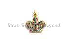 Gold-plated CZ colorful micro pave crown pendant, crown-shaped charm, 15x13mm, jewelry accessory by Bestbeads & Beyond.