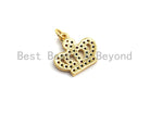 Gold-plated CZ colorful micro pave crown pendant, crown-shaped charm, 15x13mm, perfect for jewelry making.