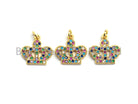 Colorful micro pave crown pendant from Bestbeads&Beyond, gold-plated crown-shaped charm, 15x13mm, vibrant gemstone accents.