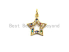 Colorful micro pave five-point star pendant in gold plating, 14x15mm, showcasing detailed star-shaped charm with vibrant CZ stones.