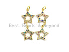 Colorful micro pave five-point star pendant in gold plating, 14x15mm, featuring vibrant CZ stones, from Bestbeads&Beyond.