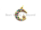 Colorful micro pave moon and star pendant, gold-plated charm with 12x14mm size, from Bestbeads & Beyond.