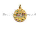 Colorful micro pave round gold pendant with evil eye design, coin-shaped, 15x17mm, gold plated charm from Bestbeads&Beyond.