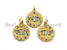 Gold-plated CZ colorful micro pave evil eye pendant, coin-shaped charm, 15x17mm, from Bestbeads&Beyond.