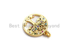 Gold-plated CZ colorful micro pave round pendant with tree charm, 14x16mm, perfect as an individual charm or pendant.