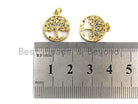 Colorful micro pave round tree pendant charm in gold plating, 14x16mm, from Bestbeads&Beyond, featuring vibrant pave stones.