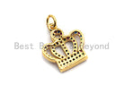 Colorful micro pave CZ crown charm pendant, gold plated, crown-shaped jewelry piece, 17x15mm, from Bestbeads & Beyond.