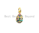 Gold-plated CZ colorful micro pave teardrop pendant, 7x13mm, teardrop-shaped charm for jewelry making.