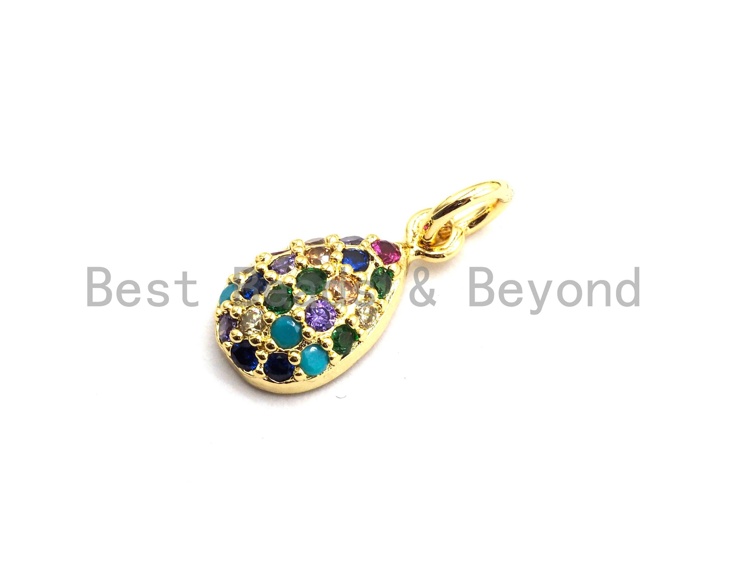 Colorful micro pave teardrop pendant in gold plating, 7x13mm, featuring vibrant CZ stones, from Bestbeads&Beyond.