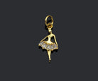 CZ Micro Pave Ballet Dancer Pendant, 18K gold charm bracelet and necklace accessory, 8x16mm dancing girl design.