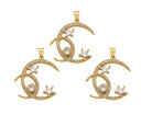 Gold CZ micro pave double crescent moon pendant with star shape, 26x28mm charm for necklace or bracelet.