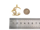 Gold CZ micro pave crescent moon pendant with star shape, 26x28mm, perfect as a necklace or bracelet charm.