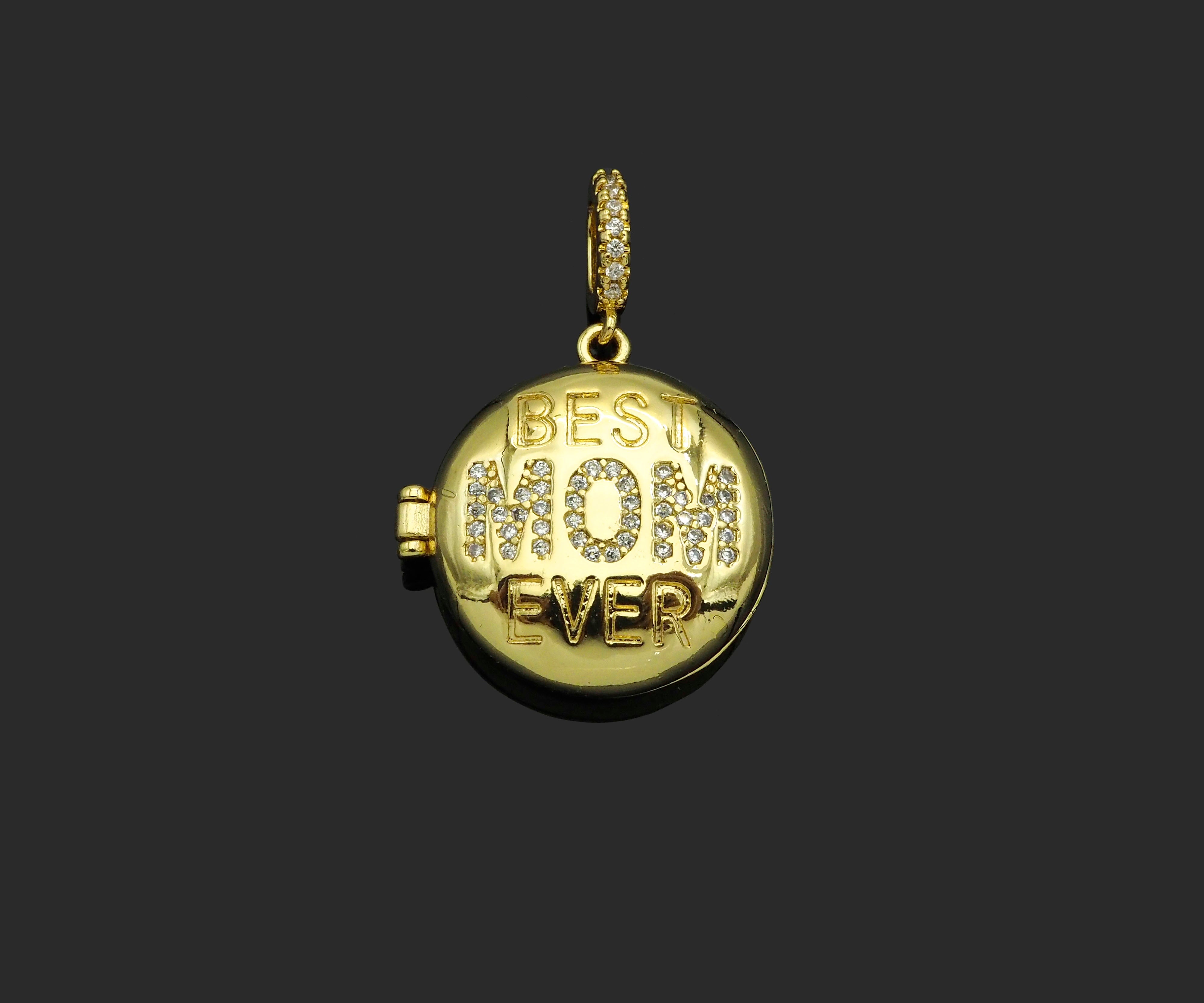 CZ Micro Pave Mom open-up round box pendant in 22x23mm, silver tone, from Bestbeads&Beyond, showcasing detailed craftsmanship.