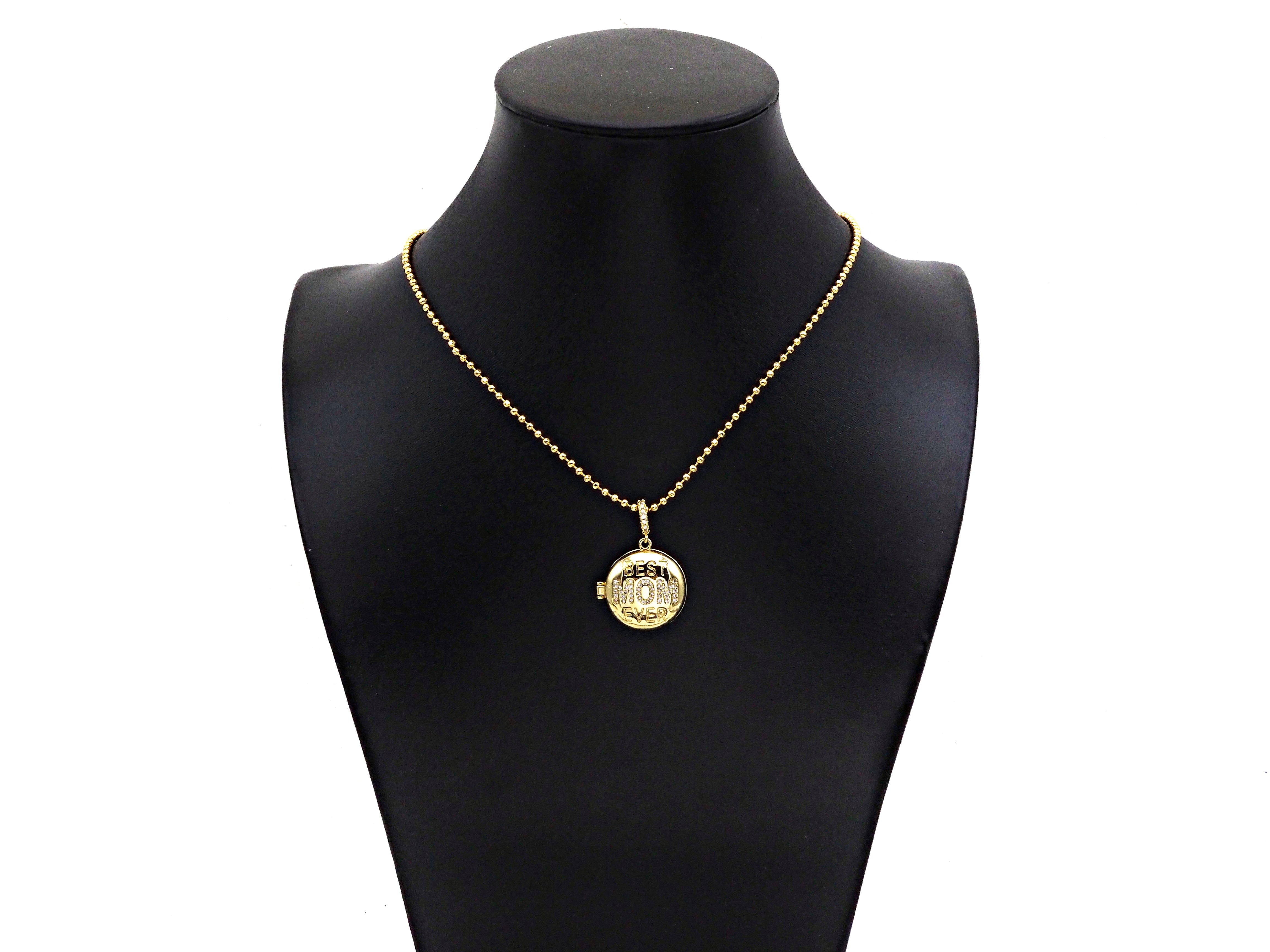 CZ Micro Pave Mom pendant in open-up round box shape, 22x23mm, from Bestbeads & Beyond, featuring sparkling cubic zirconia stones.