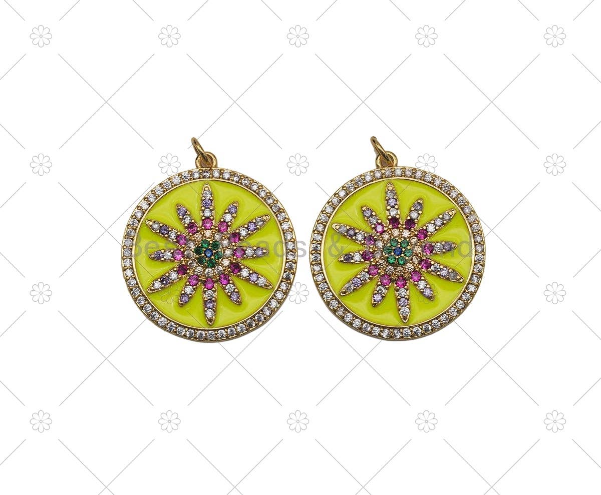 Enamel sunflower charm pendant by Bestbeads&Beyond, showcasing a bright yellow sunflower design with detailed petals and a loop for jewelry.