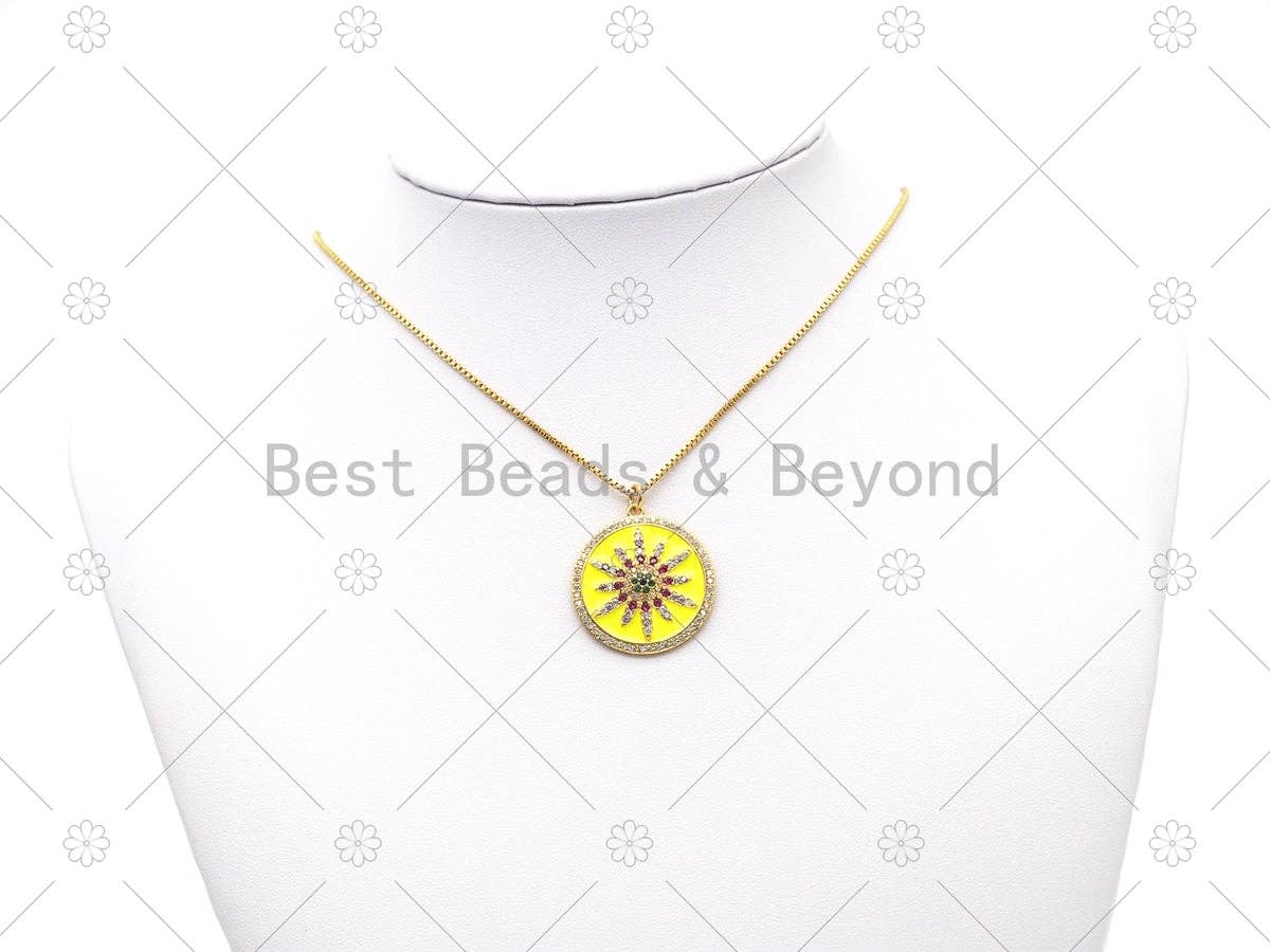 Enamel sunflower charm pendant by Bestbeads&Beyond, featuring vibrant yellow and green sunflower design on silver-tone metal.