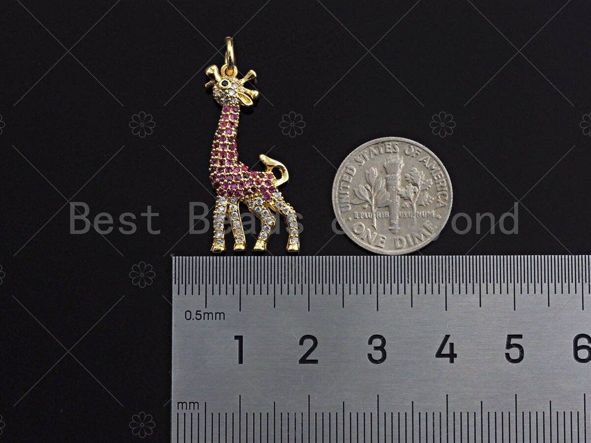 Fuchsia CZ micro pave giraffe charm for necklace or bracelet, 14x30mm cubic zirconia animal charm by Bestbeads&Beyond