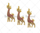 Fuchsia CZ micro pave giraffe charm for necklace or bracelet, cubic zirconia animal charm, 14x30mm by Bestbeads&Beyond.